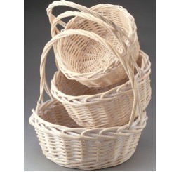 Set of 3 Round Willow Baskets -White Wash